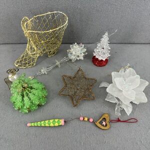 Vintage Whimsical Christmas Lot Beaded Angel Acrylic Flower Wire Star Boot 7pc
